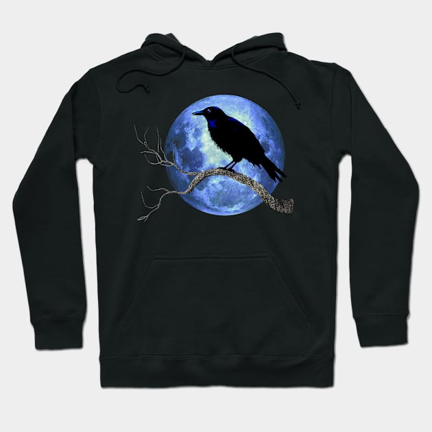 Crow Raven Corvid With Moon Hoodie by Pine Hill Goods